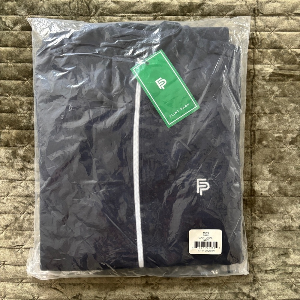 Flint Park Men's Court tennis zip-up athletic jacket navy blue small mock neck - Picture 10 of 10